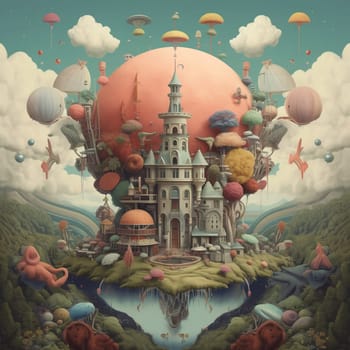 Psychedelic poster, surrealism. Mystical picture AI Generated