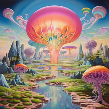 Psychedelic poster, surrealism. Mystical picture AI Generated