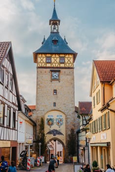 The Old Fachwerk houses in Germany. Scenic view of ancient medieval urban street architecture with half-timbered houses in the Old Town of Germany