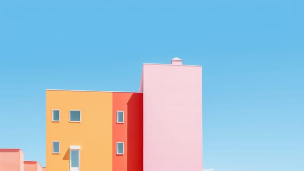 A colorful building with blue sky in minimalist style. Generative AI image weber.