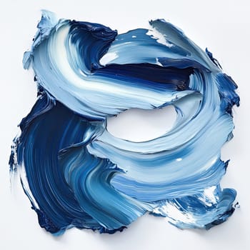 An artistic display of swirling blue and white paint on textured canvas, capturing the fluid and dynamic essence of the painter’s creativity and expression.