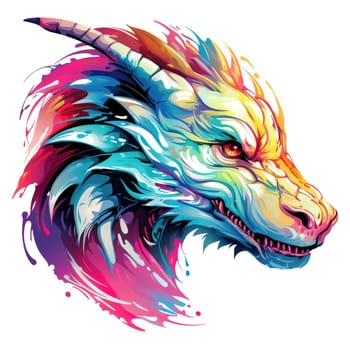 A psychedelic pop art style dragon portrait isolated on white. Graphic Design Element. Template for sticker, poster, t-shirt print, etc.