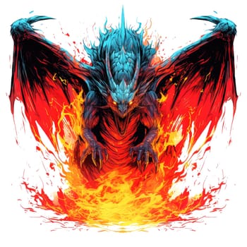 A psychedelic pop art style dragon portrait isolated on white. Graphic Design Element. Template for sticker, poster, t-shirt print, etc.