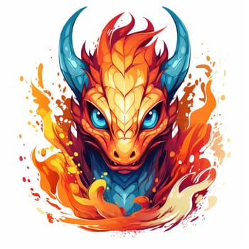A psychedelic pop art style dragon portrait isolated on white. Graphic Design Element. Template for sticker, poster, t-shirt print, etc.