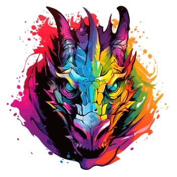 A psychedelic pop art style dragon portrait isolated on white. Graphic Design Element. Template for sticker, poster, t-shirt print, etc.