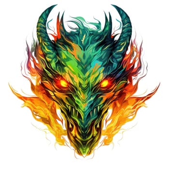 A psychedelic pop art style dragon portrait isolated on white. Graphic Design Element. Template for sticker, poster, t-shirt print, etc.