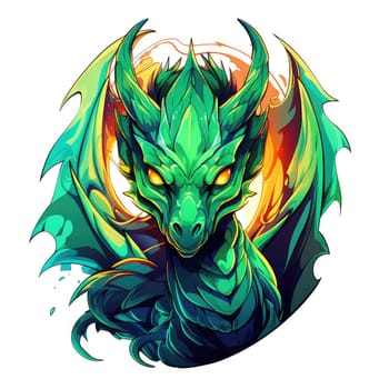 A psychedelic pop art style dragon portrait isolated on white. Graphic Design Element. Template for sticker, poster, t-shirt print, etc.