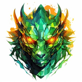 A psychedelic pop art style dragon portrait isolated on white. Graphic Design Element. Template for sticker, poster, t-shirt print, etc.