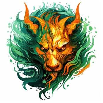 A psychedelic pop art style dragon portrait isolated on white. Graphic Design Element. Template for sticker, poster, t-shirt print, etc.