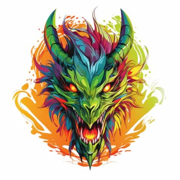 A psychedelic pop art style dragon portrait isolated on white. Graphic Design Element. Template for sticker, poster, t-shirt print, etc.