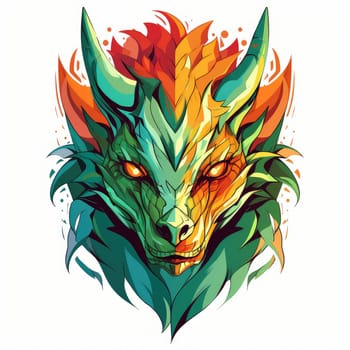 A psychedelic pop art style dragon portrait isolated on white. Graphic Design Element. Template for sticker, poster, t-shirt print, etc.