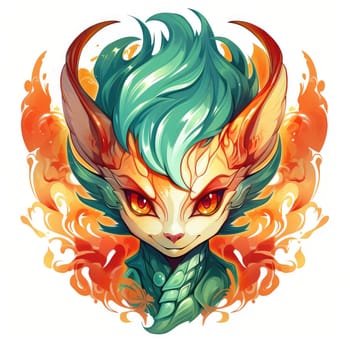 A psychedelic pop art style dragon portrait isolated on white. Graphic Design Element. Template for sticker, poster, t-shirt print, etc.