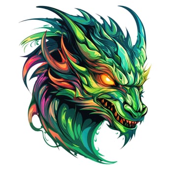 A psychedelic pop art style dragon portrait isolated on white. Graphic Design Element. Template for sticker, poster, t-shirt print, etc.