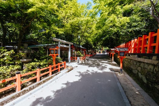 KYOTO, JAPAN - MAY 17, 2019: Beautiful traditional streetscape around Shirakawa Lane during the day in Higashiyama district in Kyoto, Japan