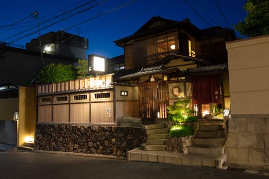 KYOTO, JAPAN - MAY 14, 2019: Beautiful traditional streetscape during the day in Kyoto, Japan