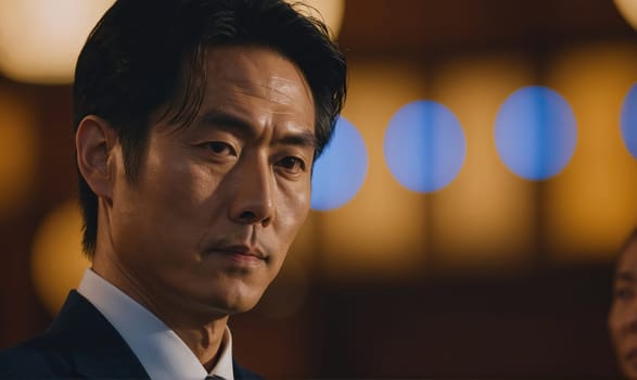 A man in a suit is looking at the camera. He has a serious expression on his face