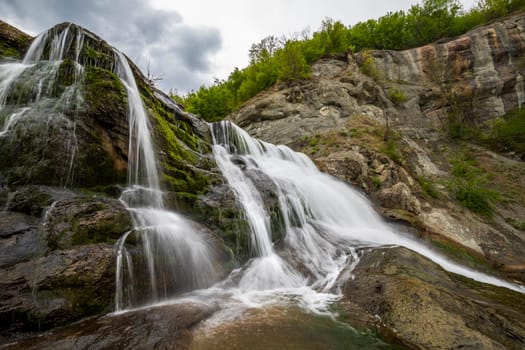 Big beautiful waterfall. Travel in Bulgaria. Hristovski waterfall