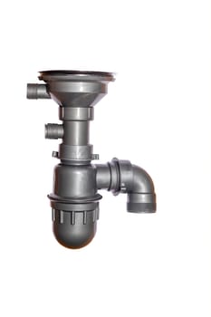 Sanitary plastic big siphon sink drain system isolated on white