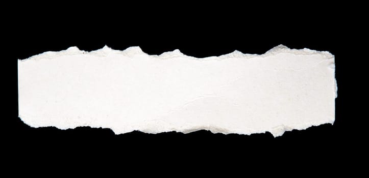 white paper ripped message torn, isolated on black