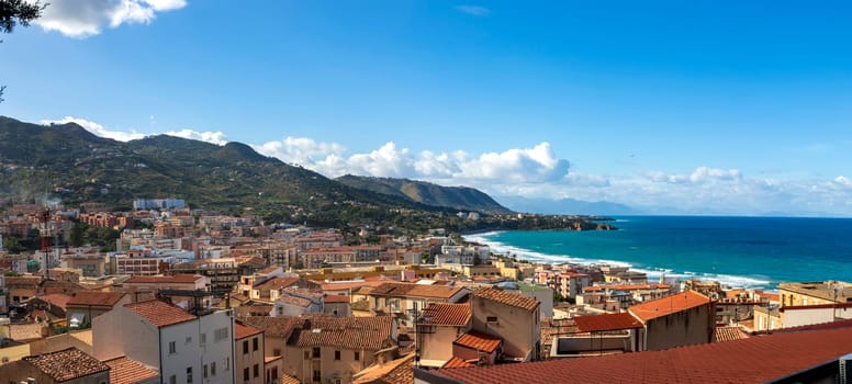Amazing panoramic view of the coast of Cefalu in Sicily, Italy