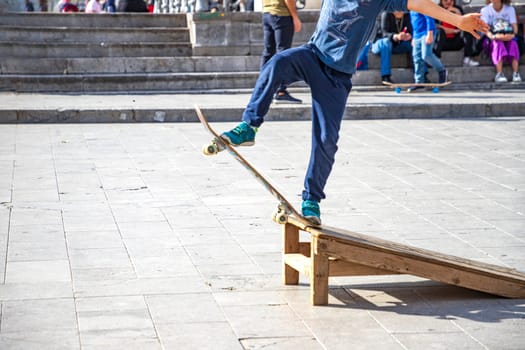 cool skateboard jump at a public park