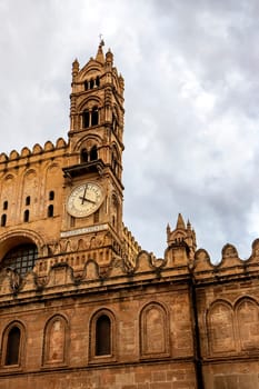 Clock tower of famous Palermo Cathedral in Palermo, Italy