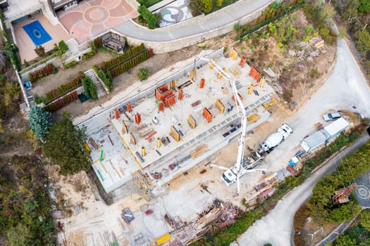 aerial top view of a construction site. Making a new building