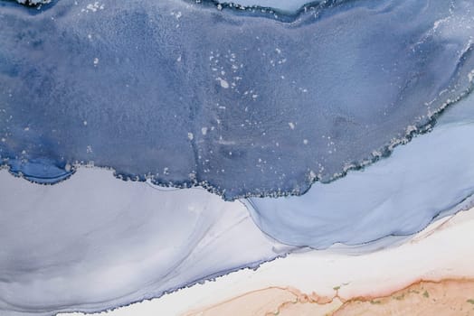 Swirling watercolors come together in shades of blue, grey, and peach, creating a serene and dynamic abstract design that evokes calmness and creativity.