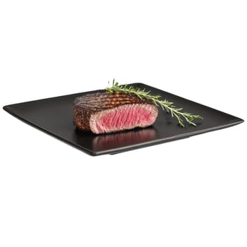 Grilled ostrich steak char marks medium rare red wine reduction thyme sprig Culinary and Food. Food isolated on transparent background