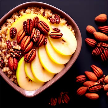 Breakfast quinoa bowl with cooked quinoa almond milk and a touch of cinnamon topped with. close-up food, isolated on transparent background