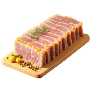 Pork head cheese sliced aspic terrine mustard seeds tumbling Food and Culinary concept. Food isolated on transparent background.
