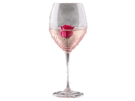 A glass slipper filled with a sparkling rose its delicate stem seemingly supporting its weight. Drink isolated on transparent background.