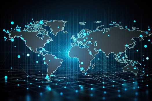 Global Network Connections,  Digital World Map with Glowing Lines