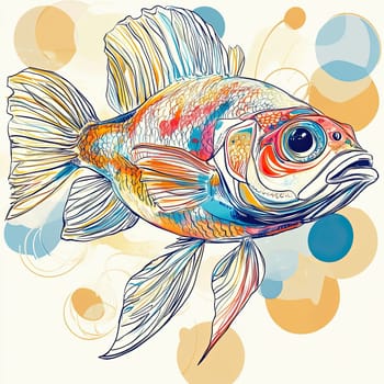 The artwork features a detailed representation of a goldfish highlighted by bold colors, set against a backdrop of soft, abstract shapes that enhance its beauty.