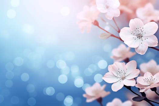 Spring blossom background. Beautiful nature scene with blooming tree and sun flare. Sunny day. Spring flowers.