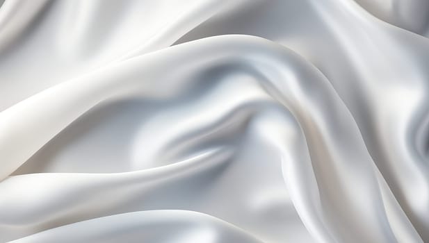 White satin fabric with elegant folds and drapes. Luxurious background texture with soft and smooth waves of silk.