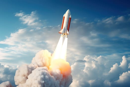 Rocket launch into space. Concept of space exploration, technology, innovation, and future.