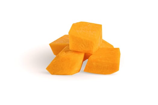 Fresh pumpkin slices on a white background.