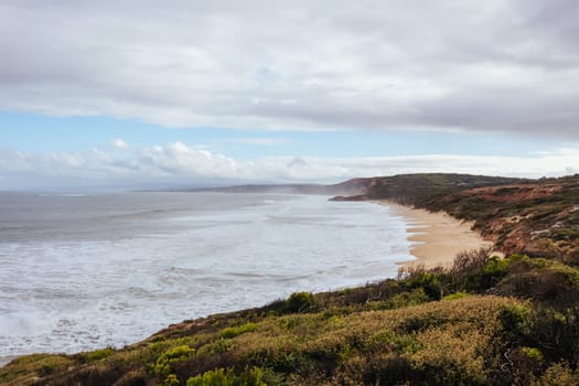 Point Addis Beach and ocean on a stormy cool autumn day near Torquay, Victoria, Australia