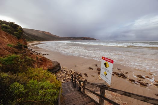 Point Addis Beach and ocean on a stormy cool autumn day near Torquay, Victoria, Australia