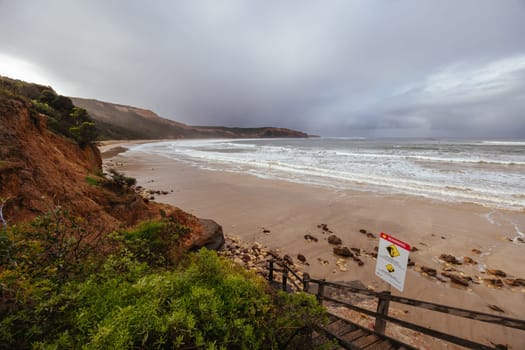 Point Addis Beach and ocean on a stormy cool autumn day near Torquay, Victoria, Australia