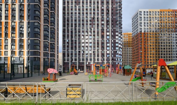 Moscow, Russia - July 21. 2024. Modern urban city style in area of new buildings