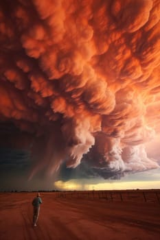 A massive tornado spirals upward in a dramatic sunset sky.