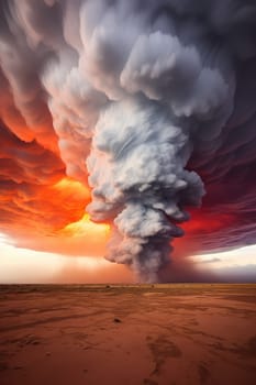 A massive tornado spirals upward in a dramatic sunset sky.