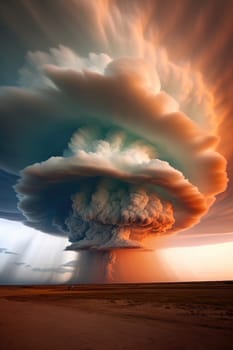 A massive tornado spirals upward in a dramatic sunset sky.