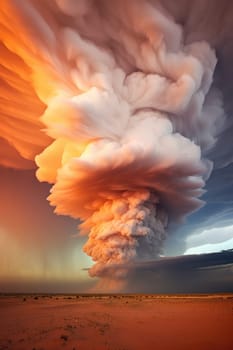 A massive tornado spirals upward in a dramatic sunset sky.