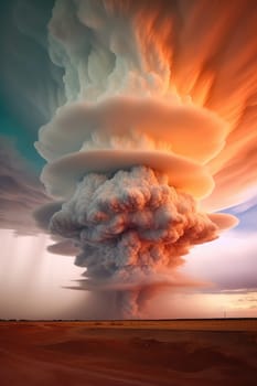 A massive tornado spirals upward in a dramatic sunset sky.