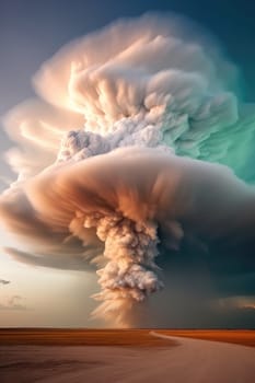 A massive tornado spirals upward in a dramatic sunset sky.