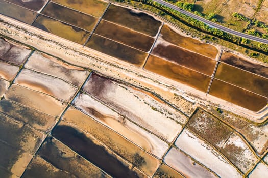 Aerial view of salt production in Pag island, Croatia