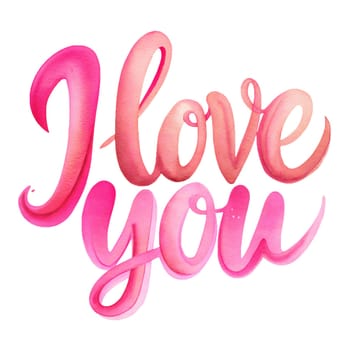 I love you lettering isolated on white background. Watercolor calligraphy for greeting cards, banners etc. Ai generated image